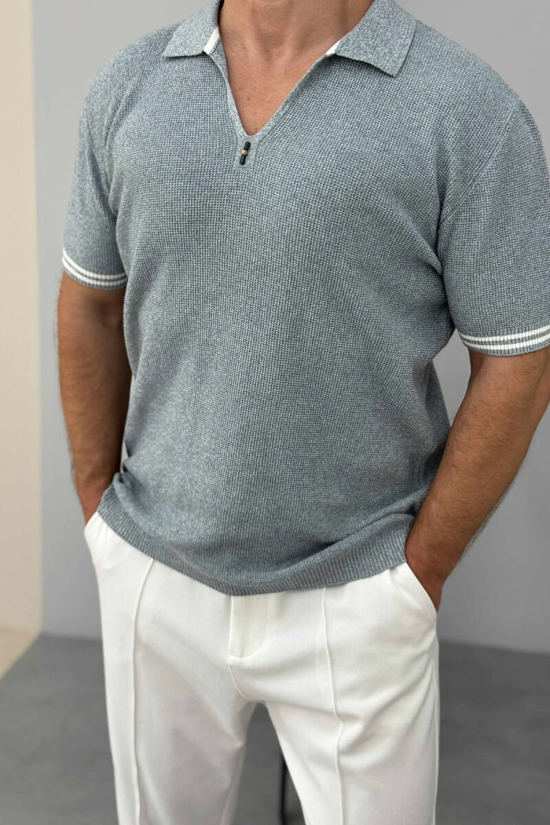 POLO NECK SIMPLE MEN T-SHIRT GREY/GRI - 2