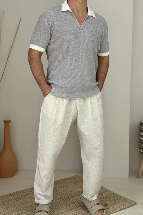 POLO NECK SIMPLE MEN T-SHIRT GREY/GRI - KLAUDIO FASHION