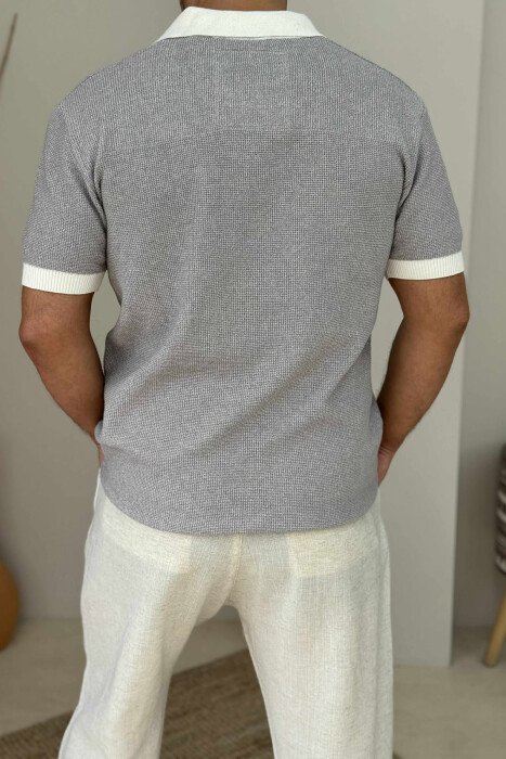 POLO NECK SIMPLE MEN T-SHIRT GREY/GRI - 3