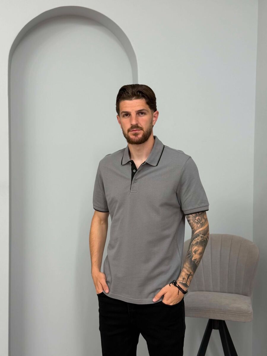 POLO NECK SIMPLE MEN T-SHIRT GREY/GRI - 1
