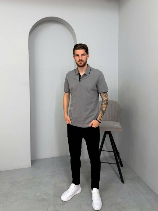 POLO NECK SIMPLE MEN T-SHIRT GREY/GRI - 3