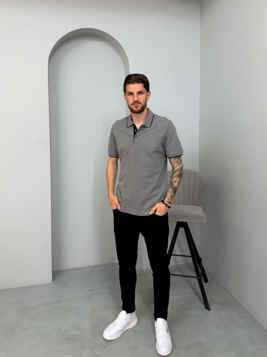 POLO NECK SIMPLE MEN T-SHIRT GREY/GRI - 3