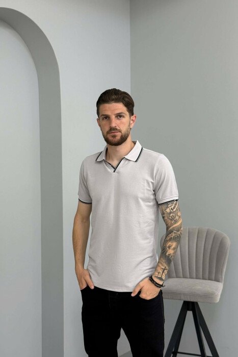 POLO NECK SIMPLE MEN T-SHIRT GREY/GRI - KLAUDIO FASHION