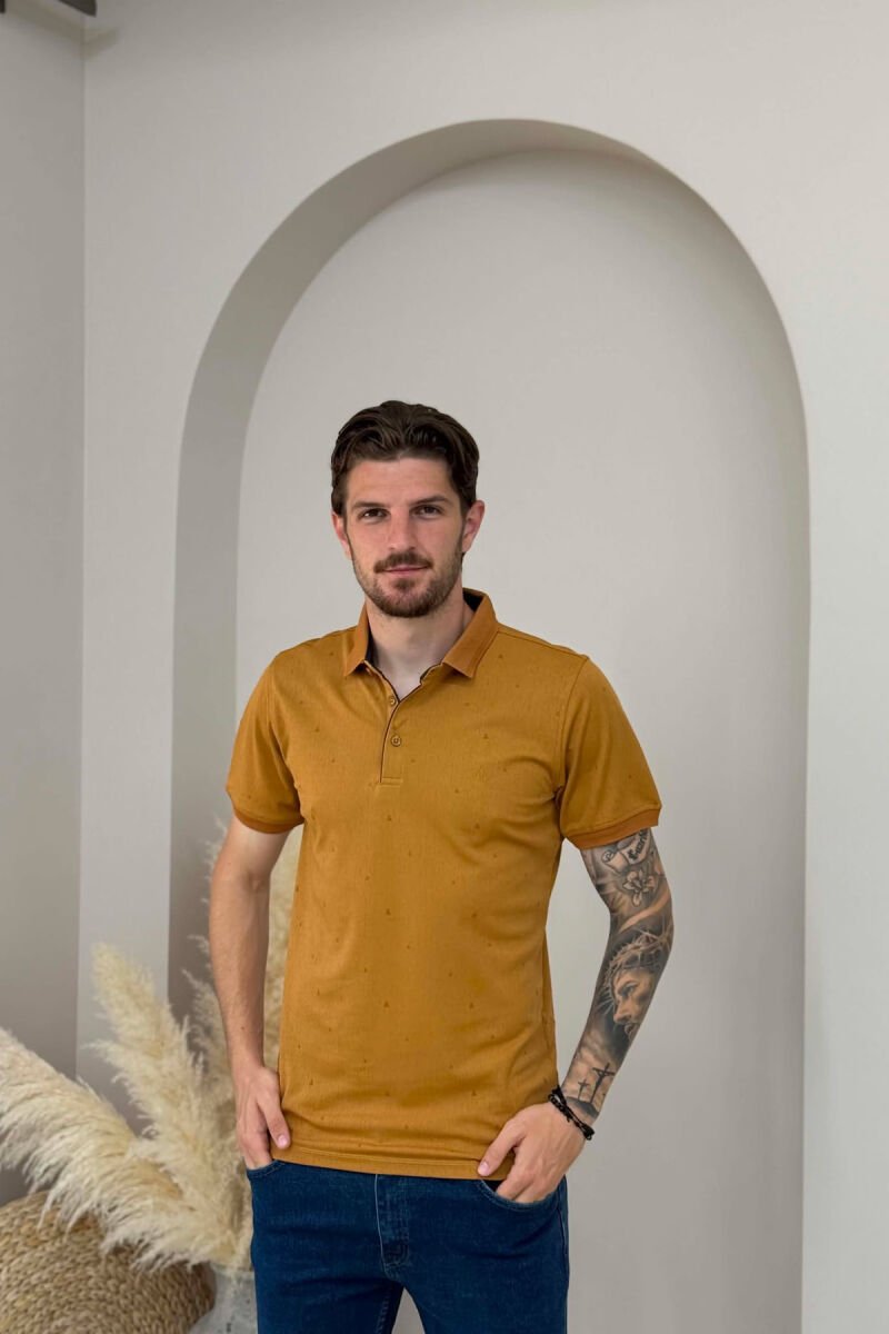 POLO NECK SIMPLE MEN T-SHIRT LIGHT BROWN/KAZB - 1