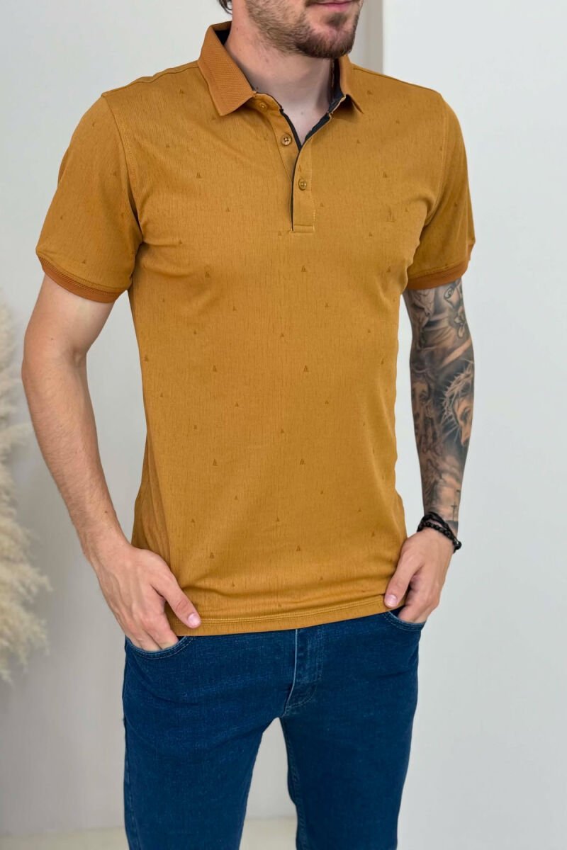 POLO NECK SIMPLE MEN T-SHIRT LIGHT BROWN/KAZB - 2