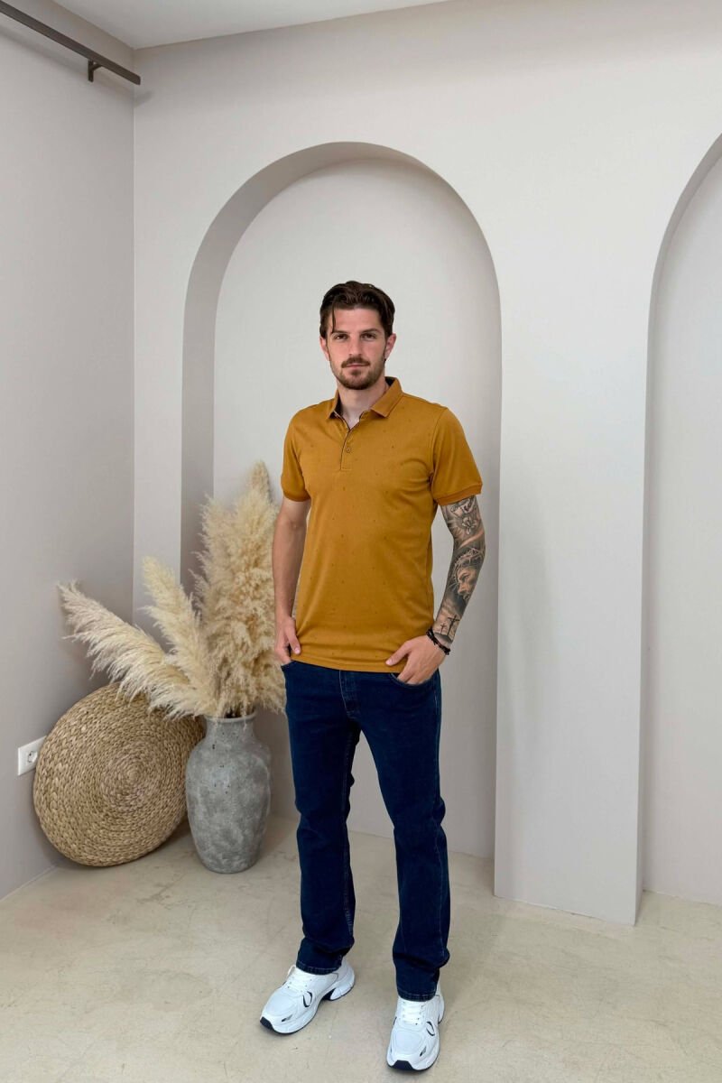 POLO NECK SIMPLE MEN T-SHIRT LIGHT BROWN/KAZB - 3