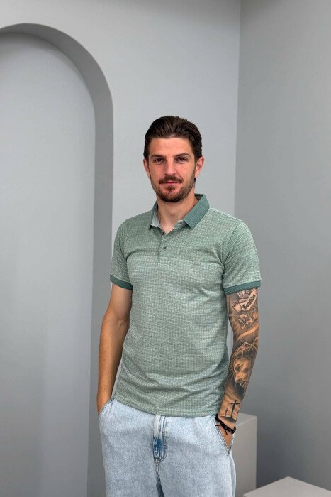 POLO NECK SIMPLE MEN T-SHIRT LIGHT GREEN/JEZB - 1
