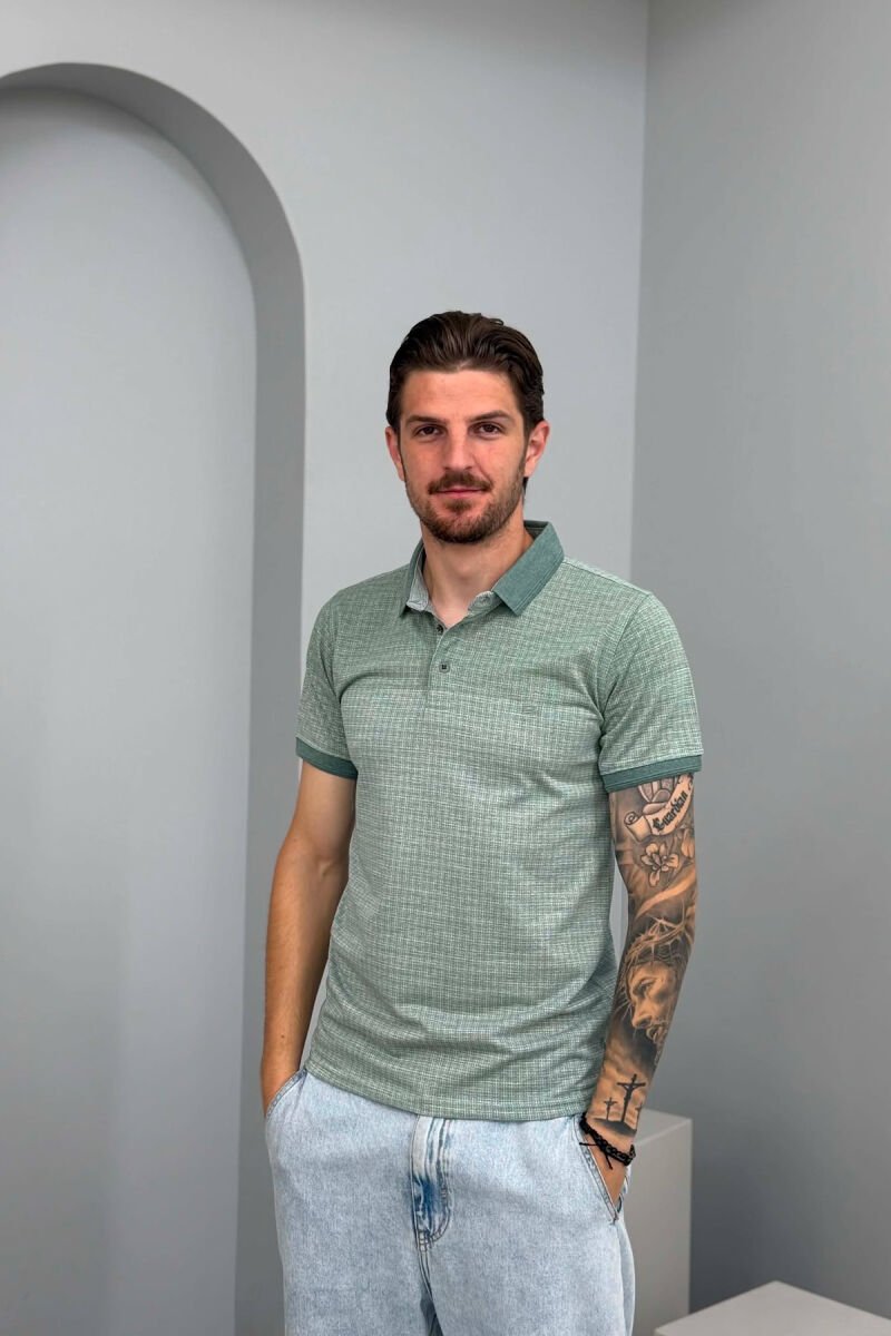 POLO NECK SIMPLE MEN T-SHIRT LIGHT GREEN/JEZB - 1