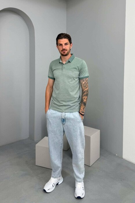 POLO NECK SIMPLE MEN T-SHIRT LIGHT GREEN/JEZB - 2