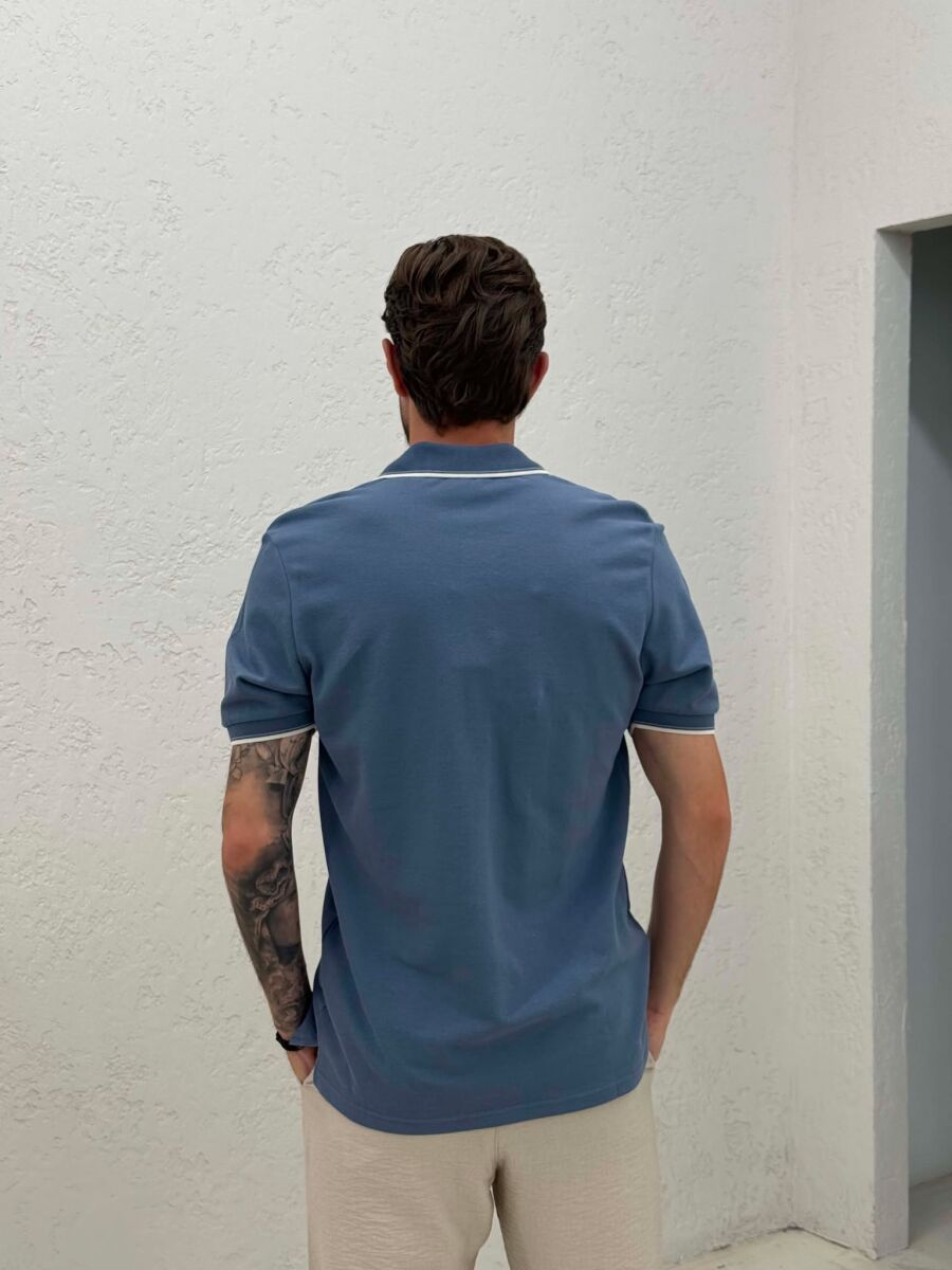 POLO NECK SIMPLE MEN T-SHIRT LIGHTBLUE/BZ - 2
