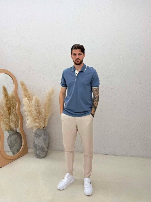 POLO NECK SIMPLE MEN T-SHIRT LIGHTBLUE/BZ - 3