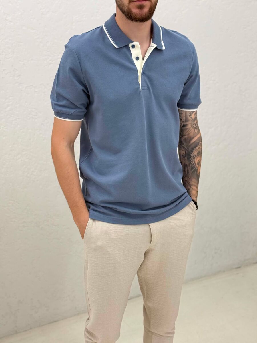 POLO NECK SIMPLE MEN T-SHIRT LIGHTBLUE/BZ - 4