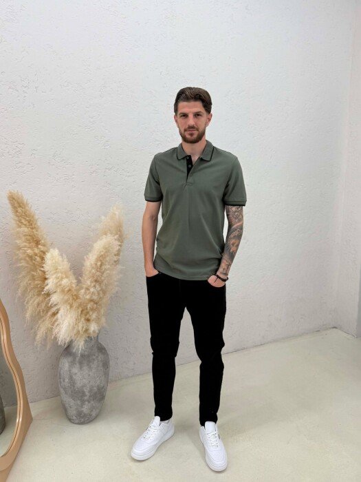 POLO NECK SIMPLE MEN T-SHIRT OLIVE/ULLI - 3