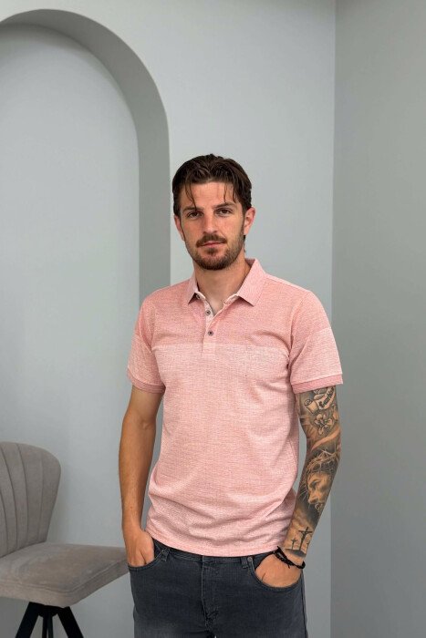 POLO NECK SIMPLE MEN T-SHIRT POWDER/PUDER - KLAUDIO FASHION