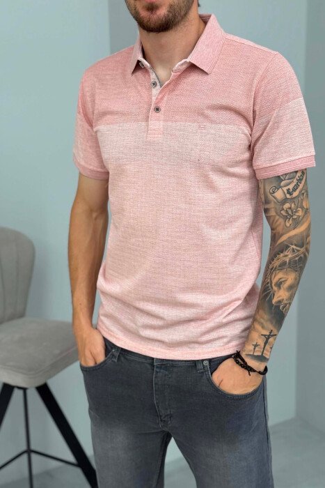 POLO NECK SIMPLE MEN T-SHIRT POWDER/PUDER - 2