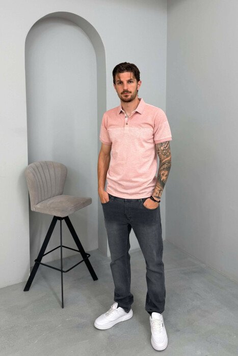 POLO NECK SIMPLE MEN T-SHIRT POWDER/PUDER - 3