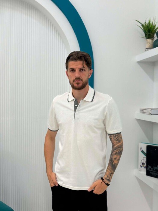 POLO NECK SIMPLE MEN T-SHIRT WHITE-E BARDHE - KLAUDIO FASHION
