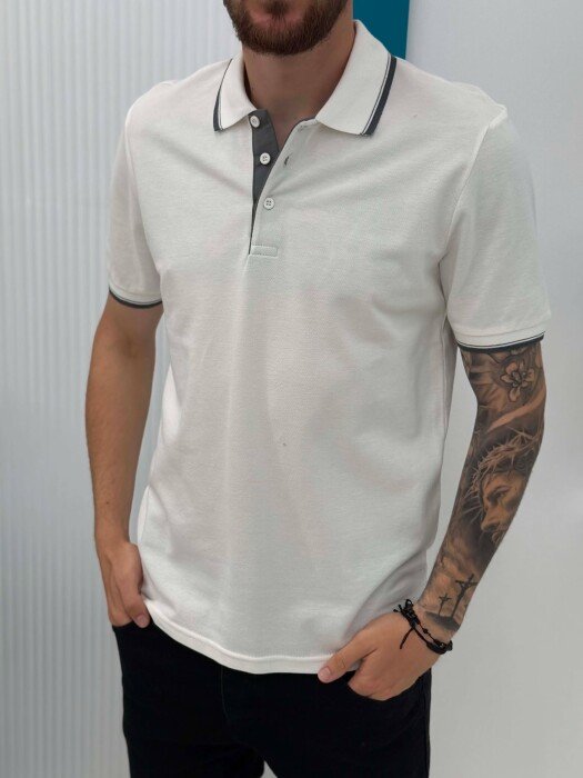 POLO NECK SIMPLE MEN T-SHIRT WHITE-E BARDHE - 2