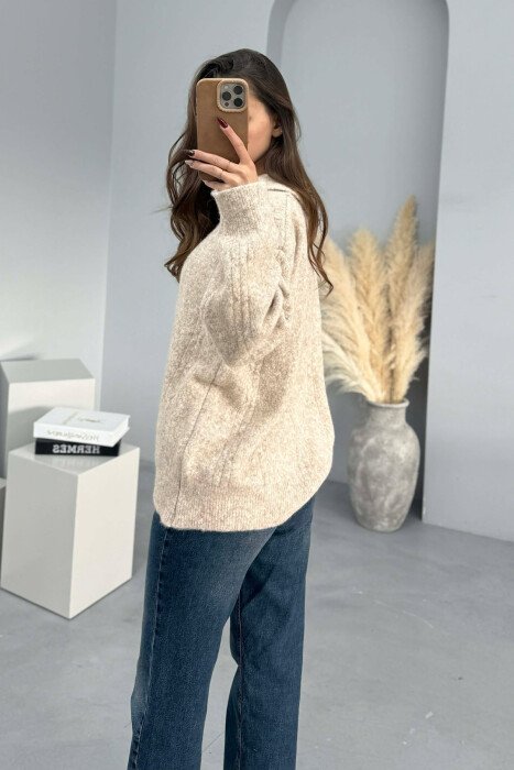POLO NECK SIMPLE WOMEN SWEATER BEIGE/BEZHE - 4