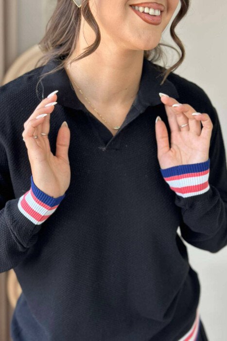 POLO NECK SIMPLE WOMEN SWEATER BLACK/ E ZEZE - 4