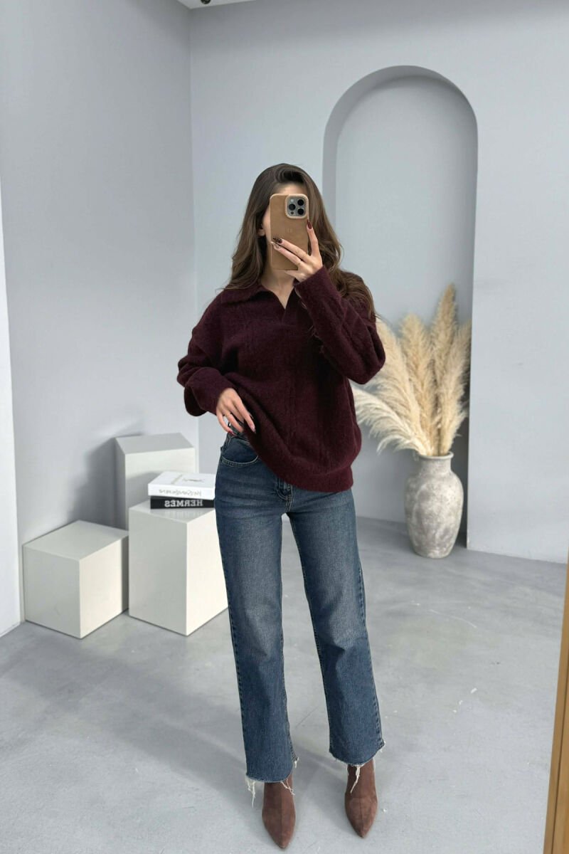 POLO NECK SIMPLE WOMEN SWEATER DARK BURGUNDY/VISHNJE E ERRET - 1