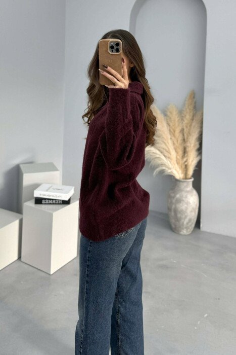 POLO NECK SIMPLE WOMEN SWEATER DARK BURGUNDY/VISHNJE E ERRET - 2