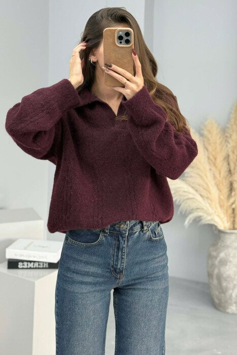 POLO NECK SIMPLE WOMEN SWEATER DARK BURGUNDY/VISHNJE E ERRET - 3