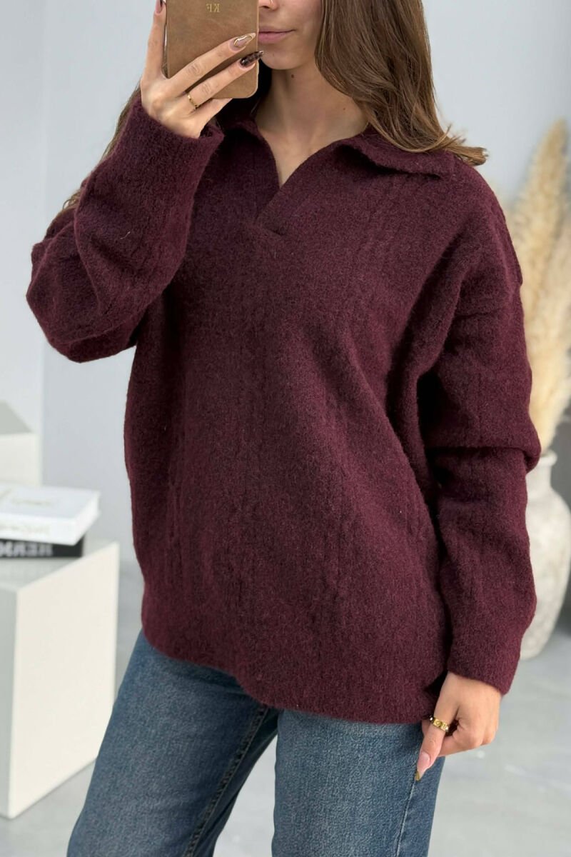 POLO NECK SIMPLE WOMEN SWEATER DARK BURGUNDY/VISHNJE E ERRET - 4
