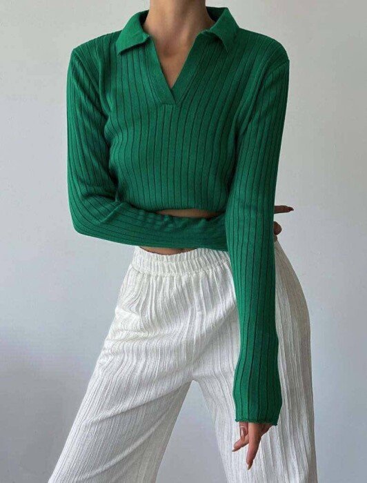 POLO NECK SIMPLE WOMEN SWEATER DARK GREEN/JEE - KLAUDIO FASHION