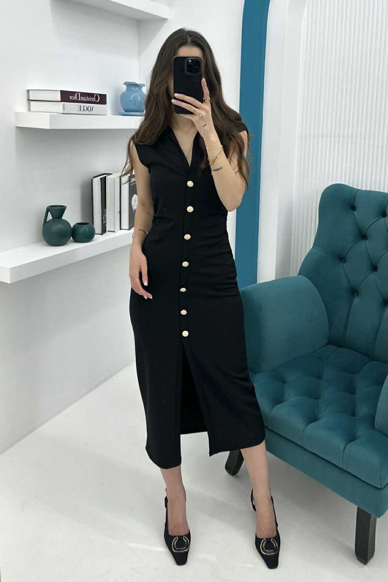 POLO NECK SLEEVELESS BUTTONED WOMEN DRESS BLACK/ E ZEZE - 4