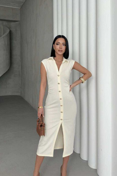 FUSTAN ME JAKË POLO ME KOPSA PËR FEMRA NË NGJYRËN KREM - KLAUDIO FASHION