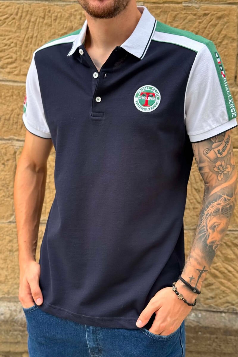 POLO NECK SMALL LOGO MEN T-SHIRT BLUE-GREEN/BLU-JESHILE - 5