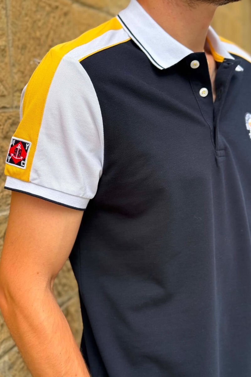POLO NECK SMALL LOGO MEN T-SHIRT BLUE-YELLOW/BLVE - 2