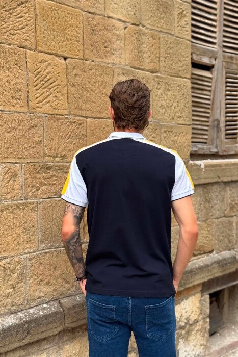 POLO NECK SMALL LOGO MEN T-SHIRT BLUE-YELLOW/BLVE - 3