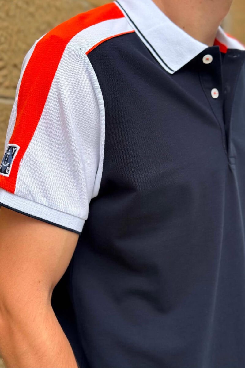 POLO NECK SMALL LOGO MEN T-SHIRT BLUE/ORANGE-BLPO - 2
