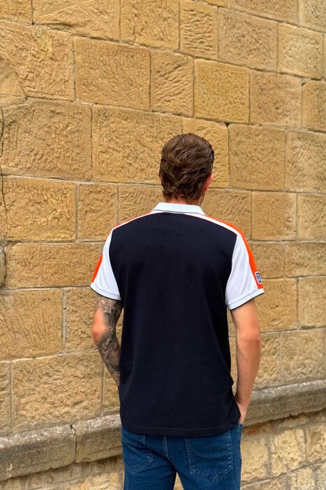 POLO NECK SMALL LOGO MEN T-SHIRT BLUE/ORANGE-BLPO - 3