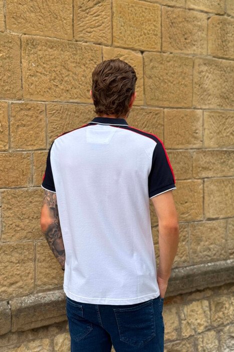 POLO NECK SMALL LOGO MEN T-SHIRT WHITE-RED/BAKU - 3