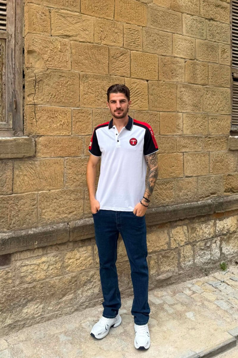 POLO NECK SMALL LOGO MEN T-SHIRT WHITE-RED/BAKU - 4