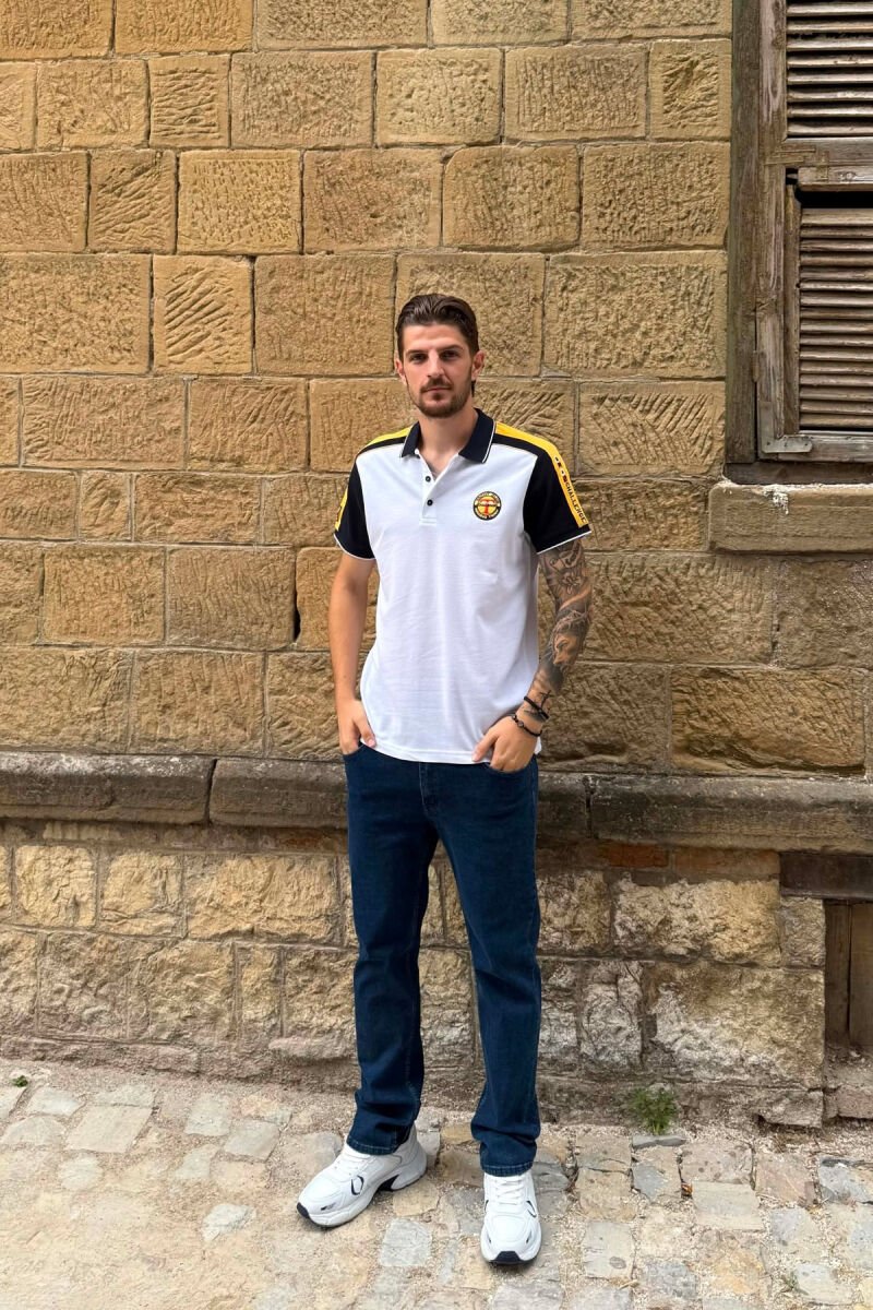 POLO NECK SMALL LOGO MEN T-SHIRT WHITE-YELLOW/BAVE - 4