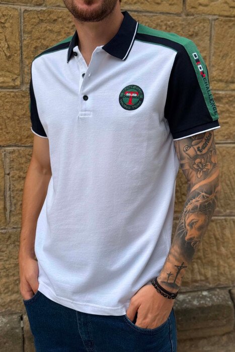 POLO NECK SMALL LOGO MEN T-SHIRT WHITE/GREEN-BAJE - 5