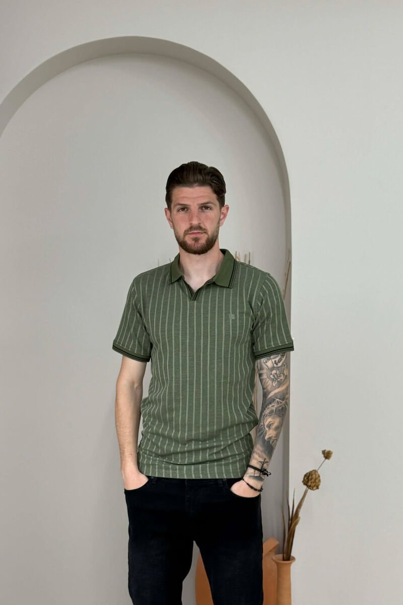 POLO NECK STRIPES MEN T-SHIRT GREEN/JESHILE - 1