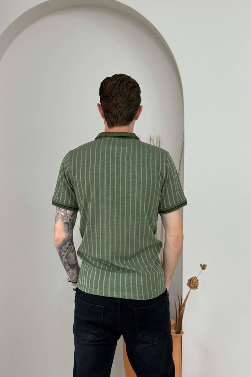 POLO NECK STRIPES MEN T-SHIRT GREEN/JESHILE - 3