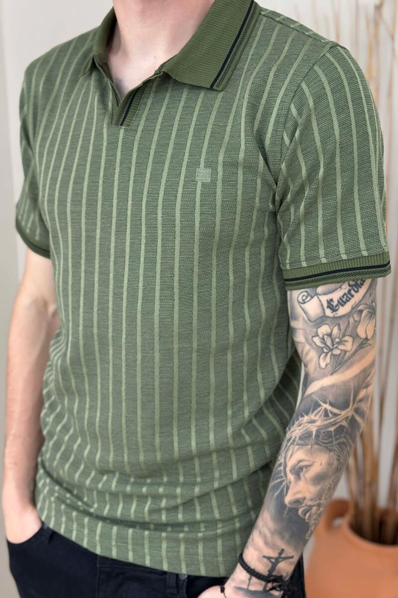 POLO NECK STRIPES MEN T-SHIRT GREEN/JESHILE - 4