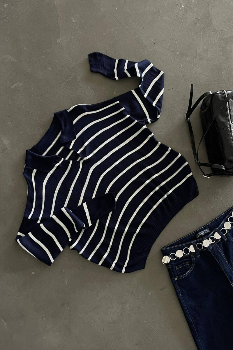 POLO NECK STRIPES WOMEN SWEATER BLUE/BLU - 6