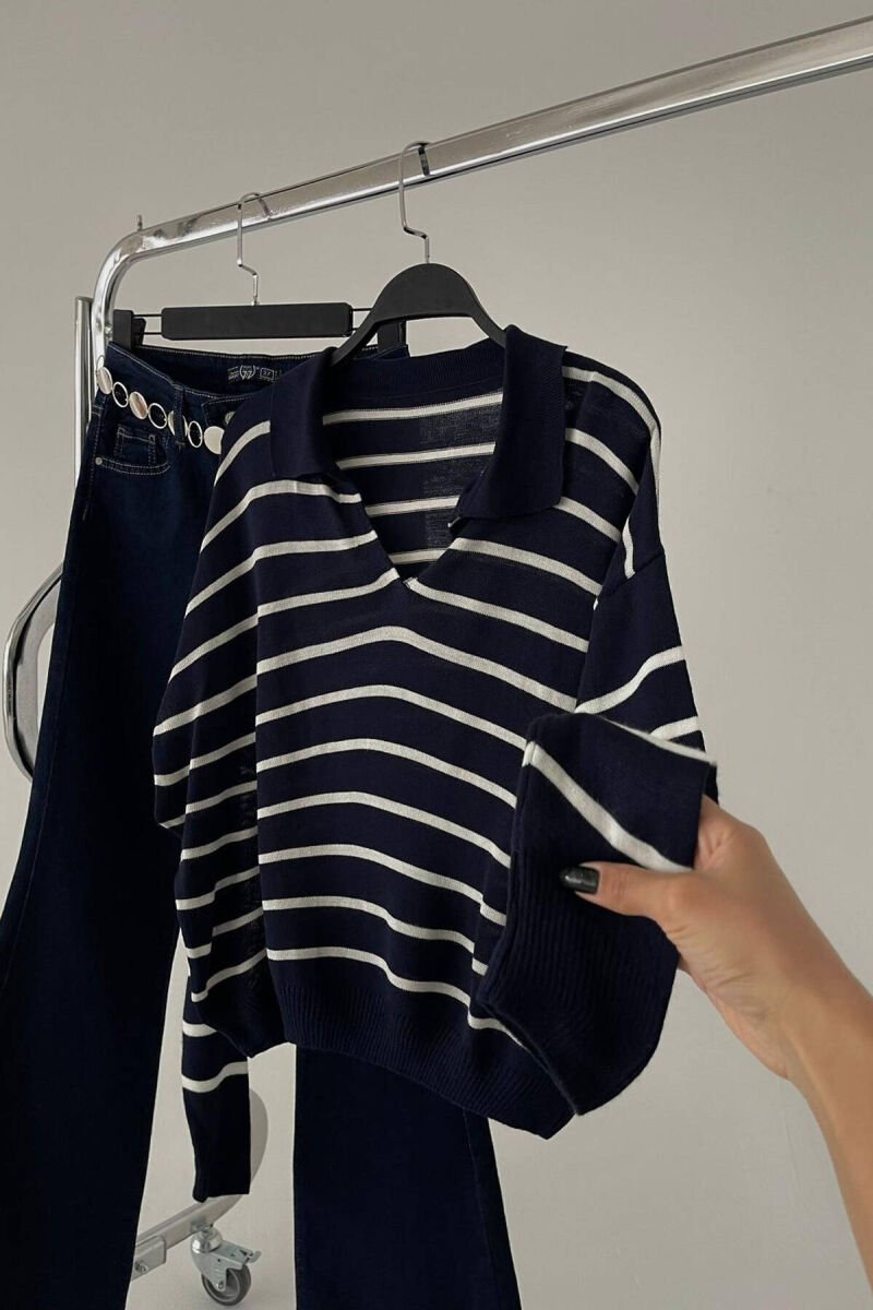 POLO NECK STRIPES WOMEN SWEATER BLUE/BLU - 5