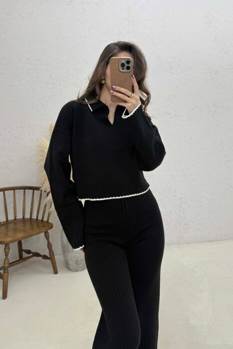 POLO NECK SWEATER+ TROUSERS WOMEN SET BLACK/ E ZEZE - 3