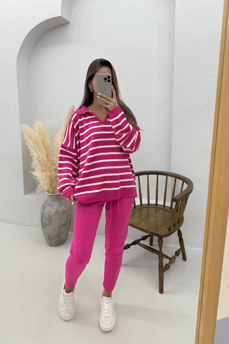 POLO NECK SWEATER+TROUSERS KNIT WOMEN SET FUCHSIA/CIKLAMI - 1