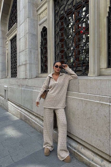 POLO NECK SWEATER+TROUSERS WOMAN SET BEIGE/BEZHE - KLAUDIO FASHION