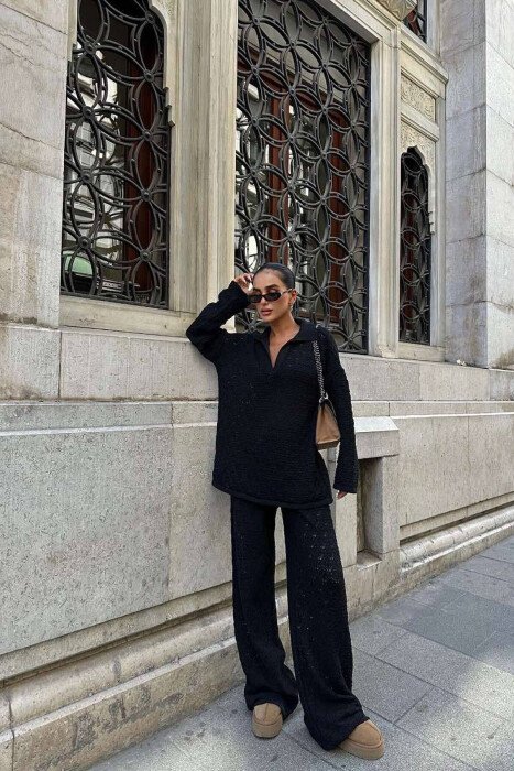 POLO NECK SWEATER+TROUSERS WOMAN SET BLACK/ E ZEZE - KLAUDIO FASHION