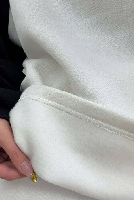 POLO NECK SWEATSHIRT+JOGGERS FLUFFY WOMEN SET WHITE-BLACK/BAZE - 6